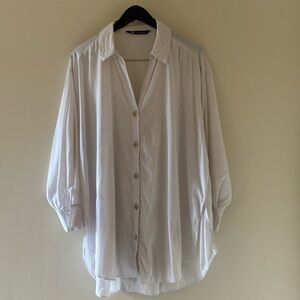 Zara White Button-Front Shirt with Black Label